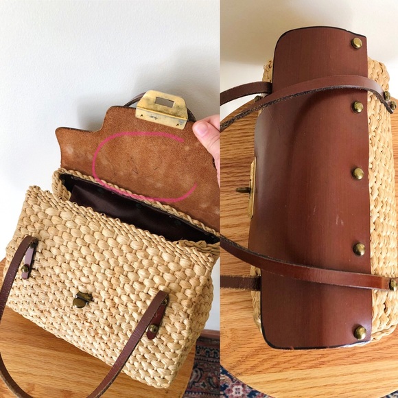 Vintage straw & leather mini tote - Picture 12 of 16